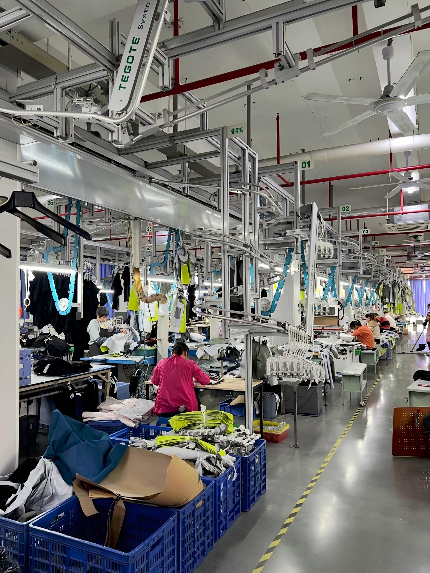 Factory floor for fishing clothing manufacturing