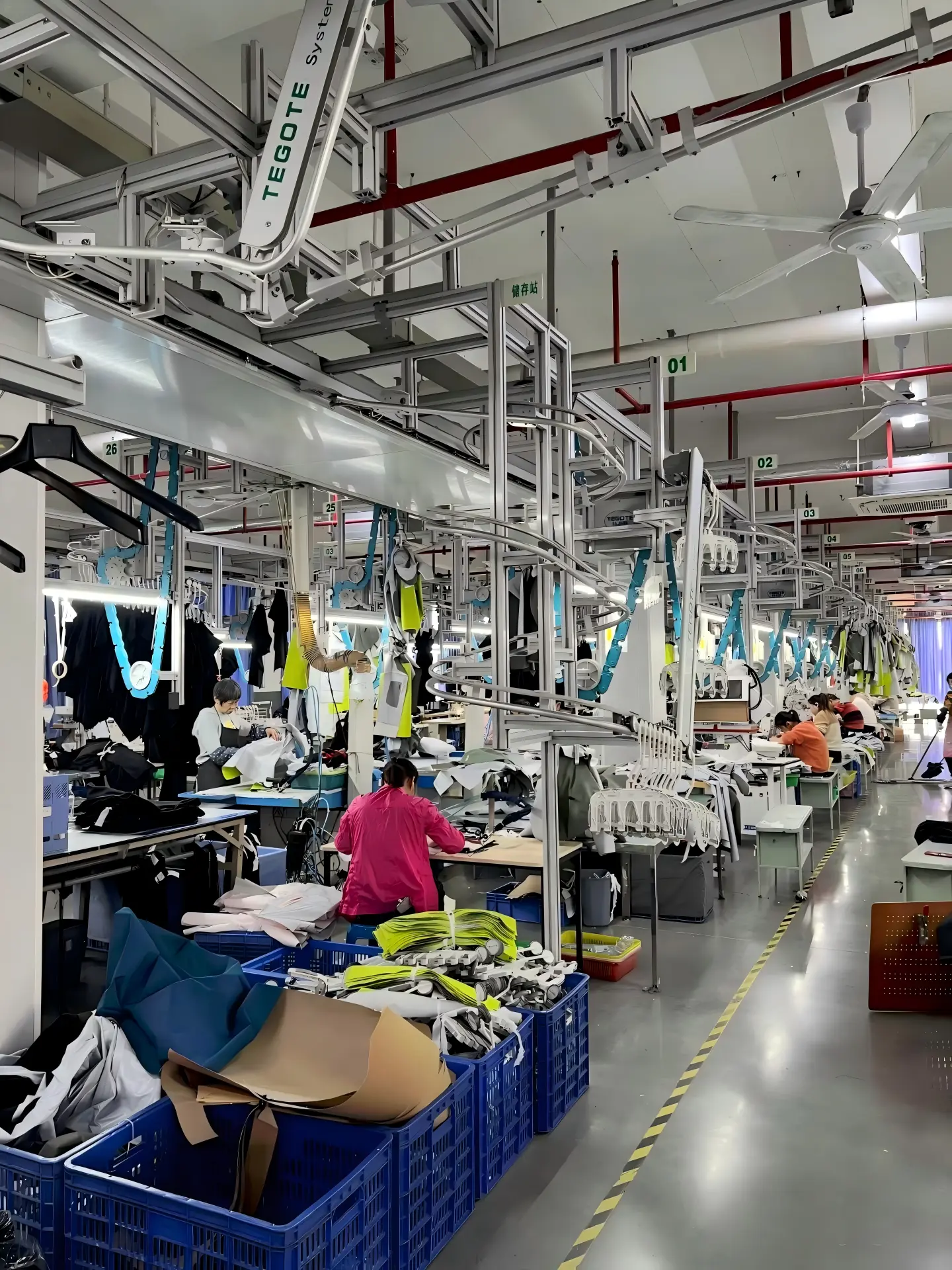 Factory floor for fishing clothing manufacturing