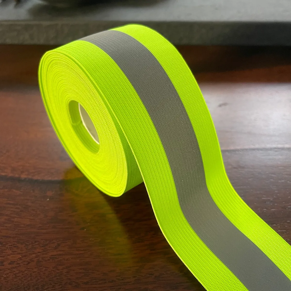 Fluorescent yellow trim with a reflective center strip for custom workwear