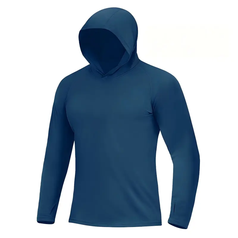 Navy custom UPF sun hoodie for construction and outdoor crews