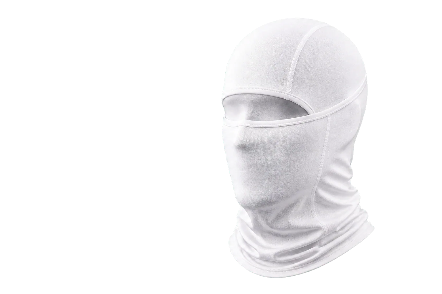Plain white fishing face mask and neck gaiter on a transparent background