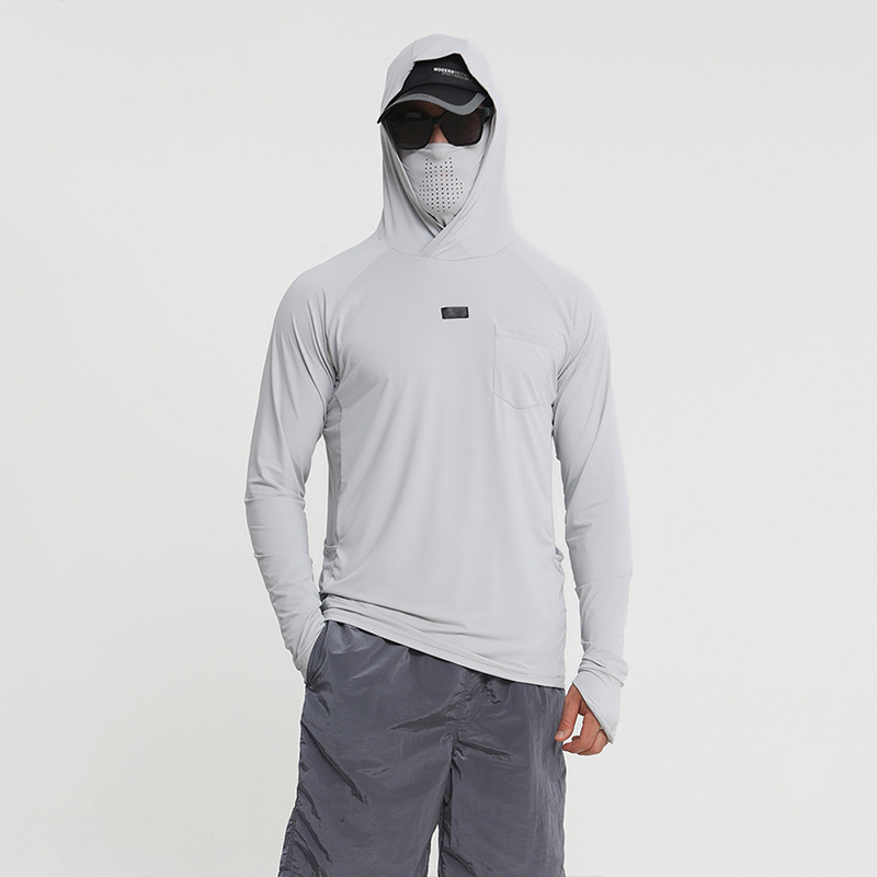 Fishing shirt with hood and face mask coverage