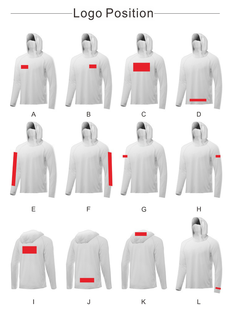 Logo positioning guide for custom fishing hoodies