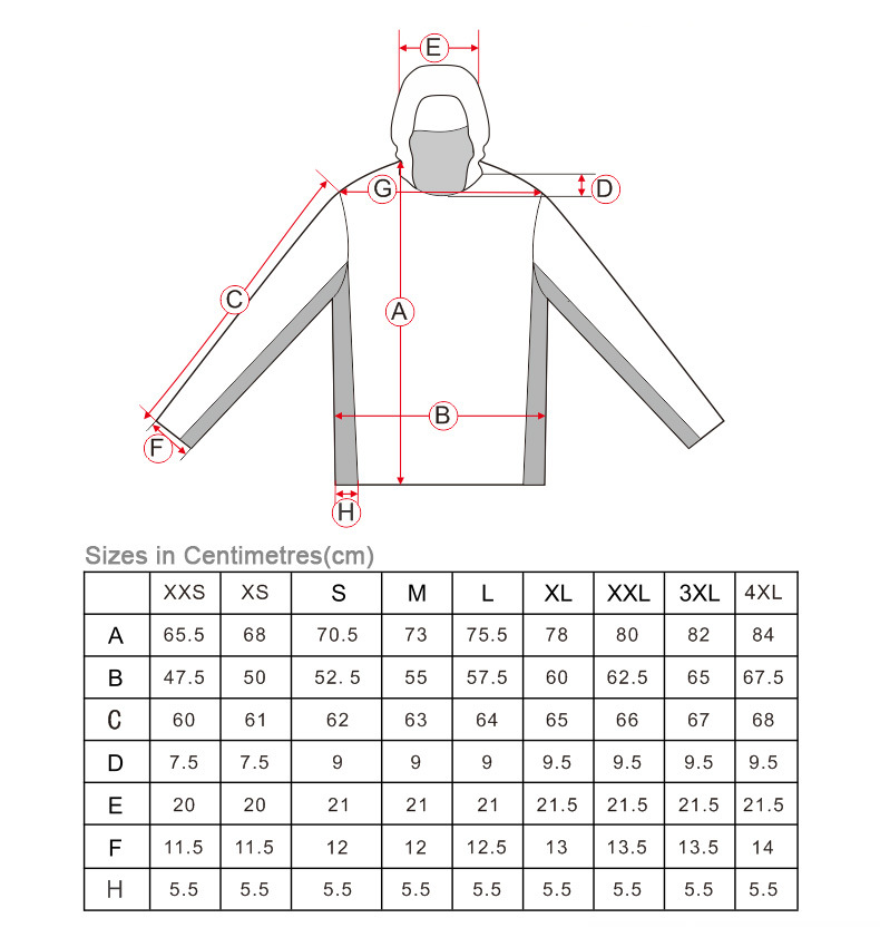 Common size chart planning for custom fishing hoodies