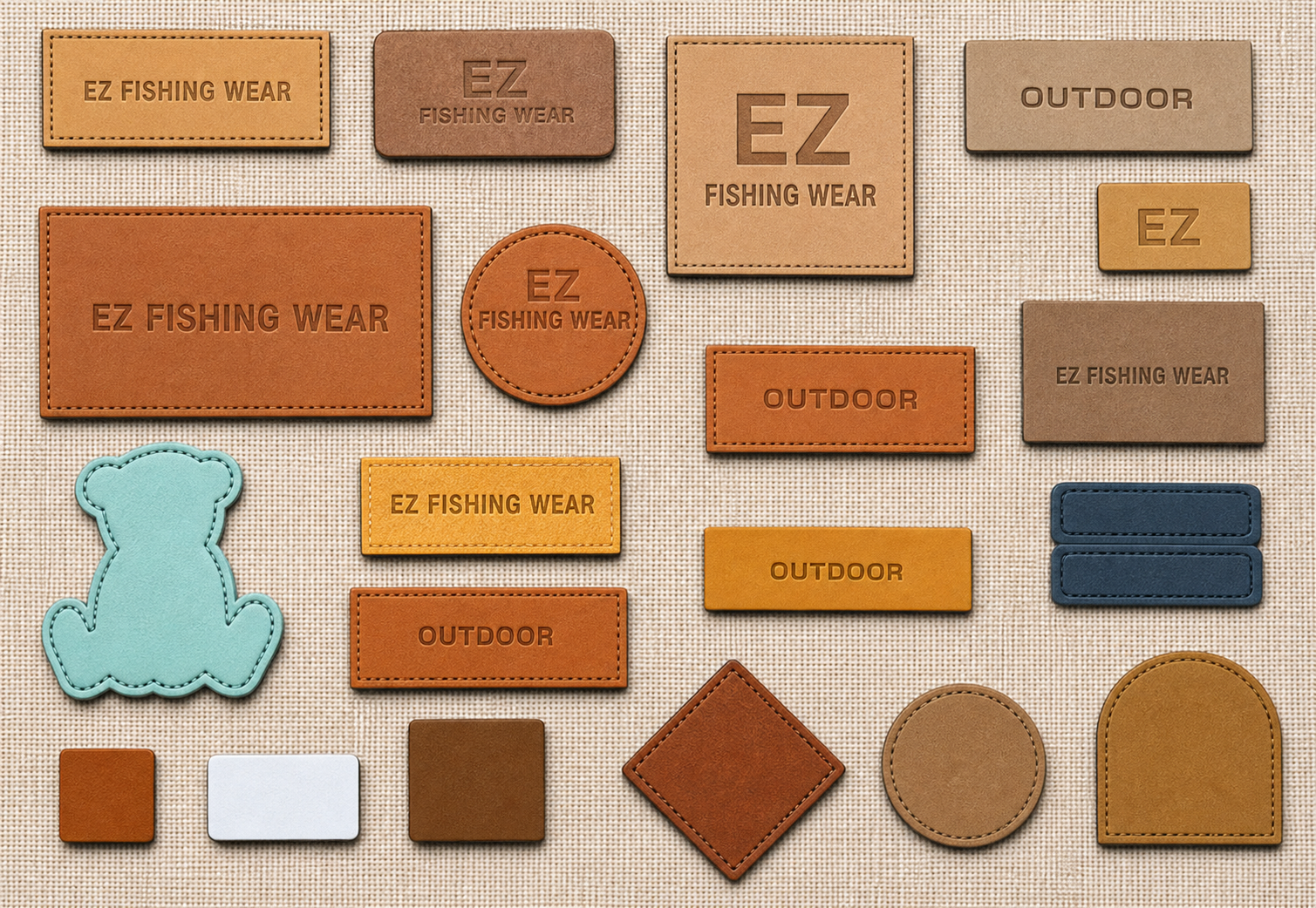 Custom leather label and sleeve tab examples