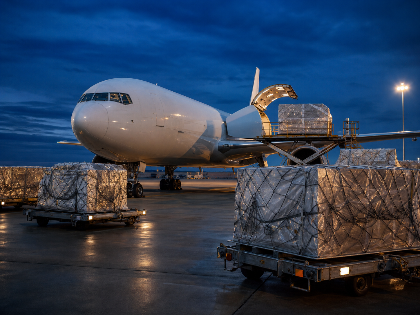 Air cargo pallets ready for international freight