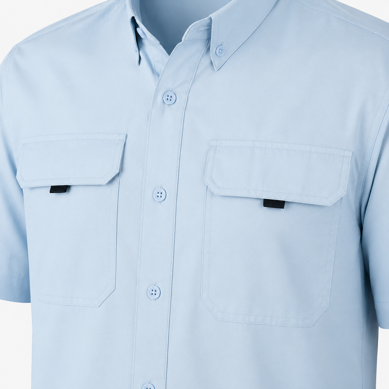 Dual chest pocket structure on custom fishing shirt