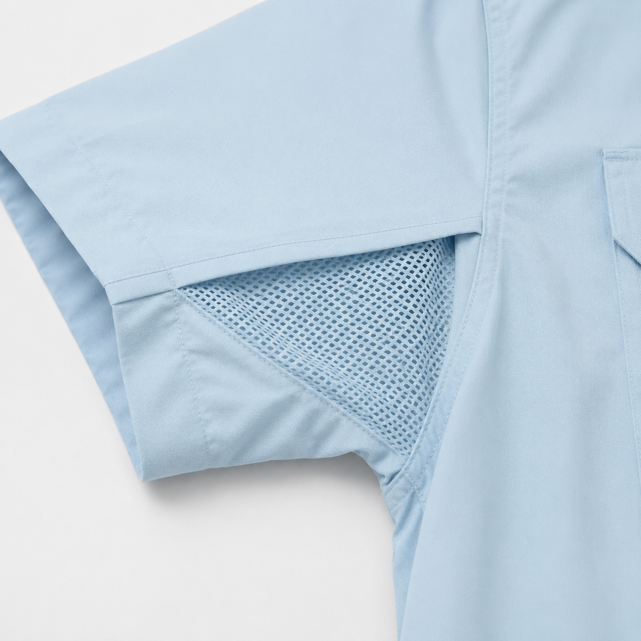 Underarm ventilation detail for fishing shirts